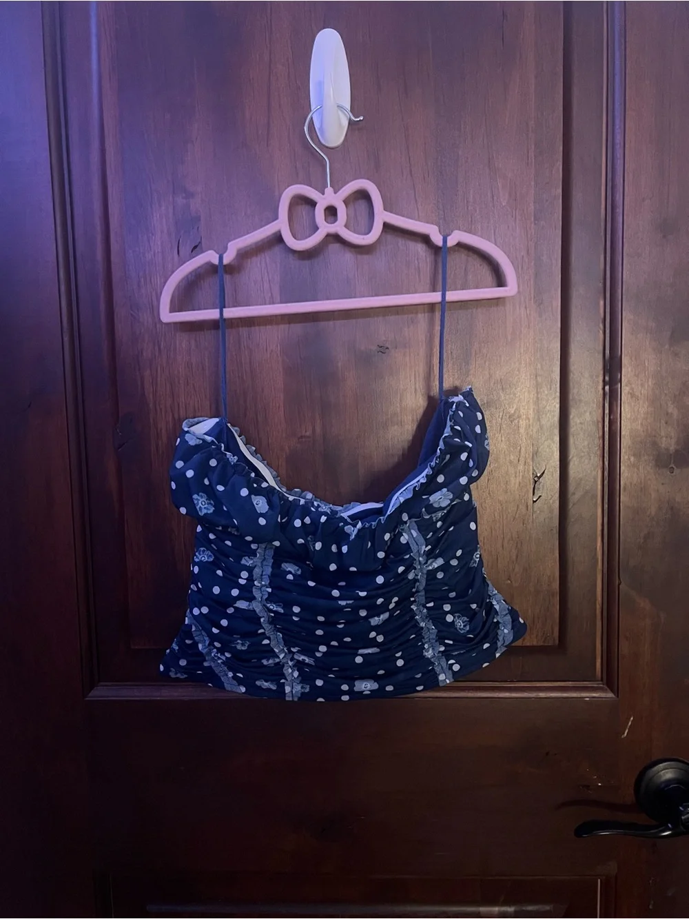 Free People Navy Blue Polka Dot Cropped Tank Top